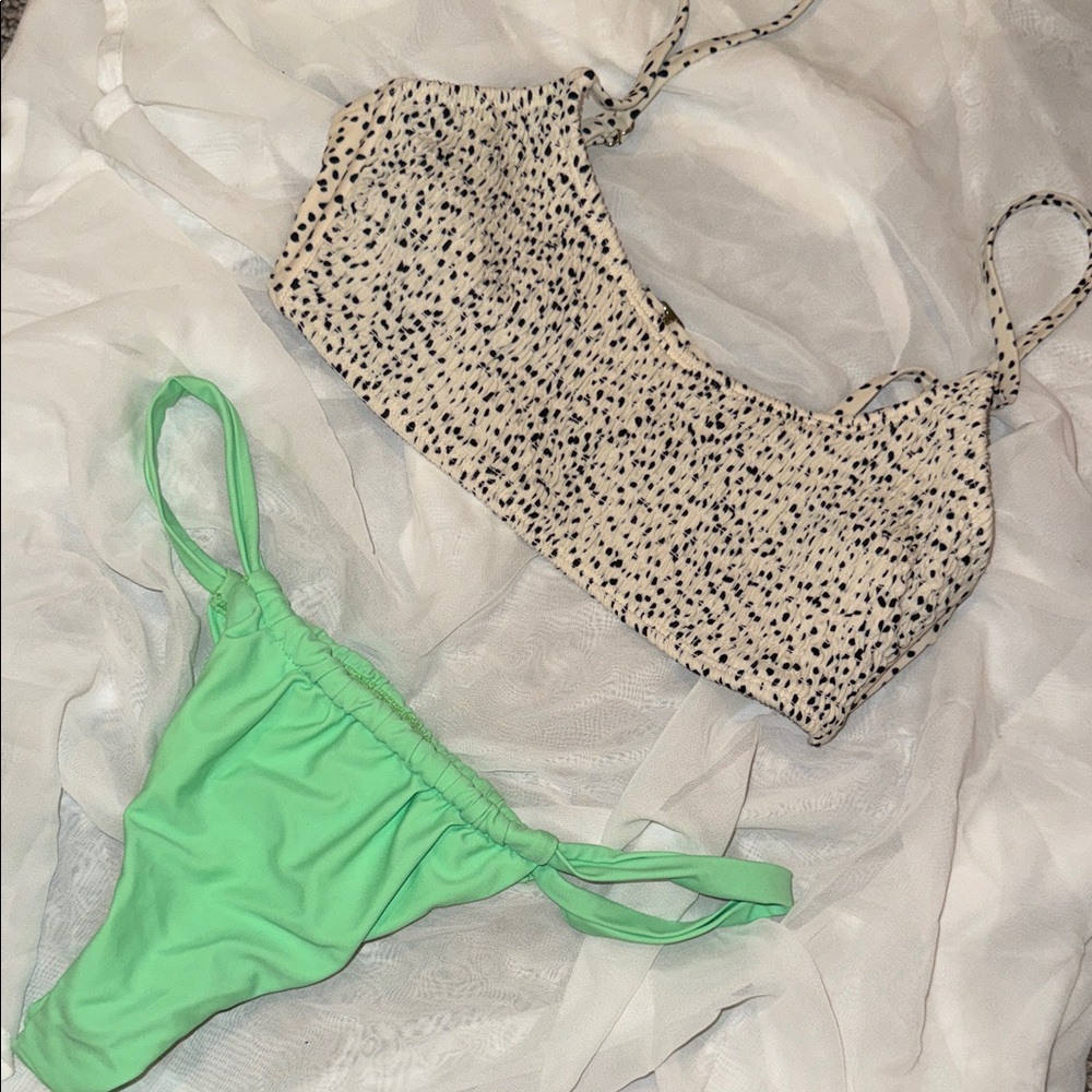 Leopard Print Bikini Top and Mint Green Bottom
